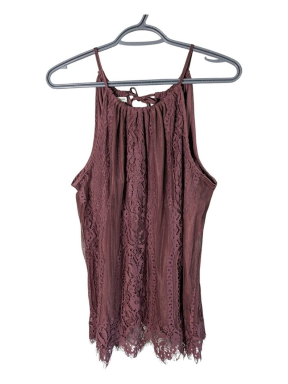 Maurices Lace Detail Halter Top Tie back Mauve/Plum‎ Size Large Feminine